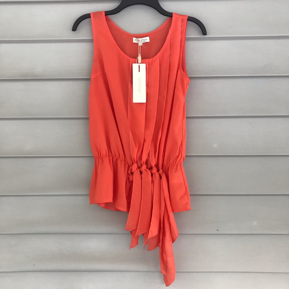 Forla Paris Orange Sleeveless Blouse Scarf detail, Lightweight, Size Small